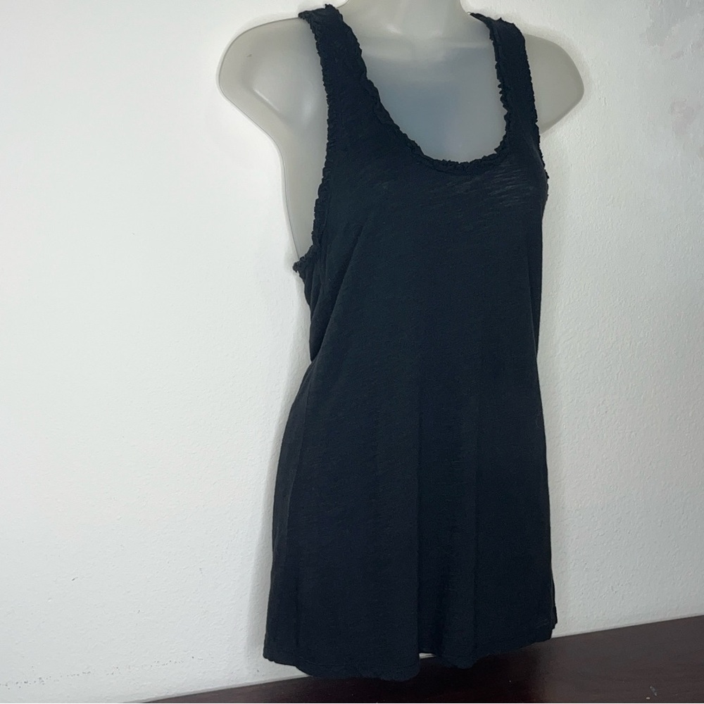 Victoria’s Secret Black Ruffle Lettuce Trim Burnout Long Tunic Tank Top M Lounge - Picture 11 of 11